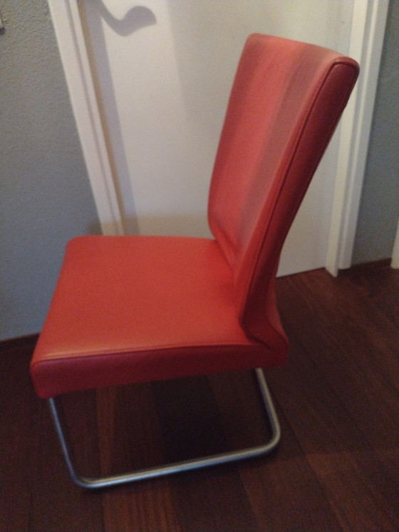 Image 1 of 4 red leather HVS dining chairs