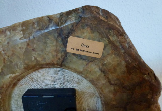 Image 1 of Vintage brown glazed marble clock.