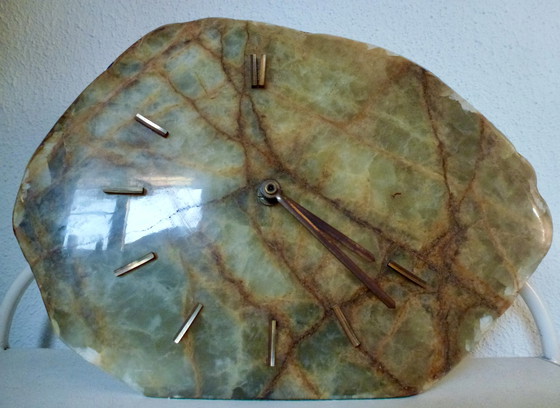 Image 1 of Vintage brown glazed marble clock.