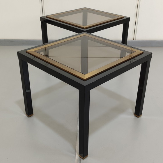 Image 1 of 2x black with gold side tables