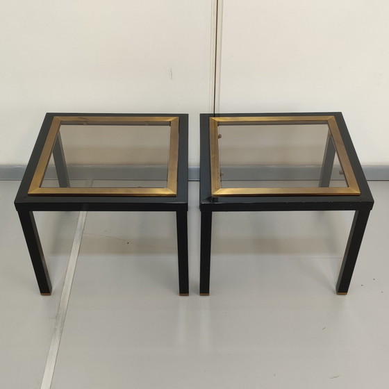 Image 1 of 2x black with gold side tables