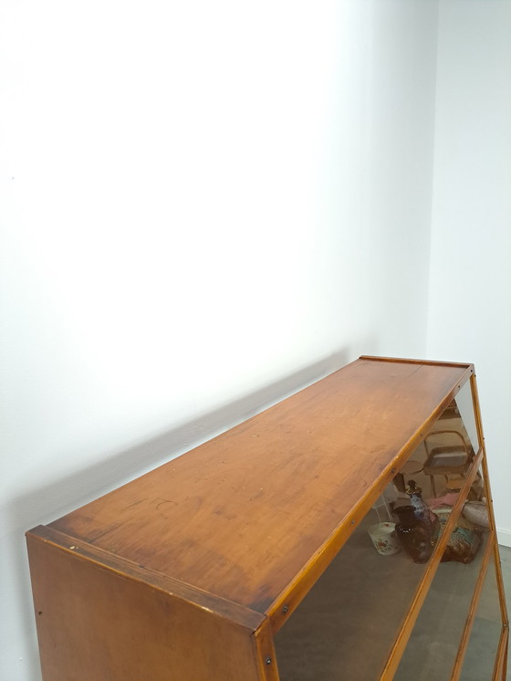 Image 1 of Veneer counter, shop display case with sliding doors, vintage counter