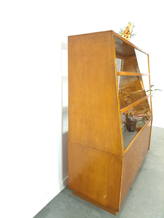 Image 1 of Veneer counter, shop display case with sliding doors, vintage counter