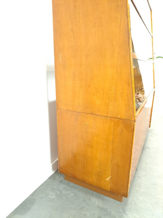 Image 1 of Veneer counter, shop display case with sliding doors, vintage counter