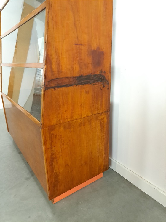 Image 1 of Veneer counter, shop display case with sliding doors, vintage counter