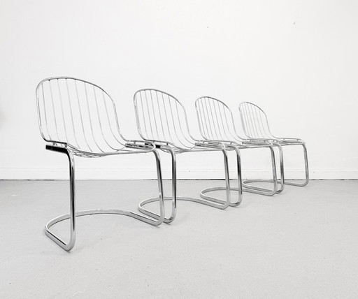 4x Chairs Wire Metal Chairs Grid Set