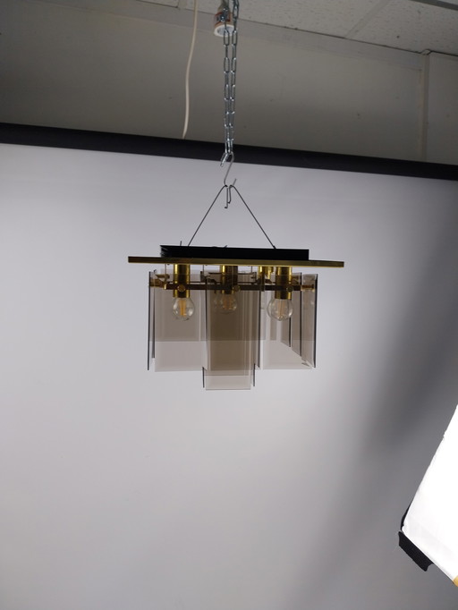 Glass and brass ceiling lamp. made in Germany  5 lights 