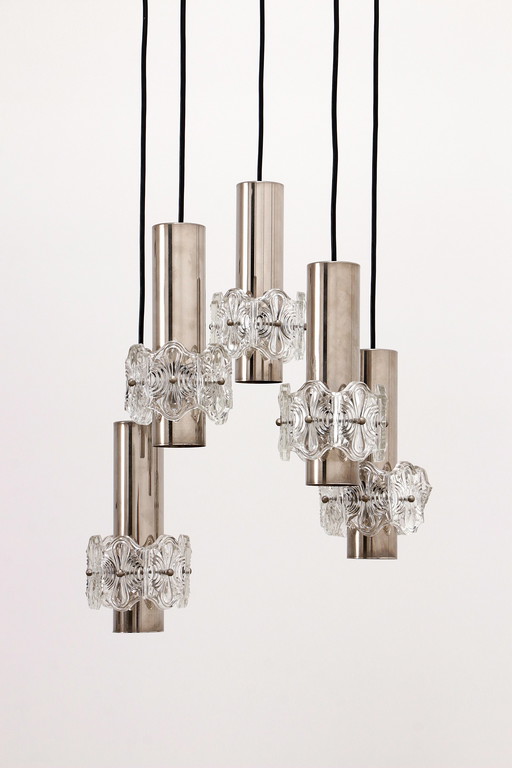 Lampadario vintage a cascata con 5 luci, 1960