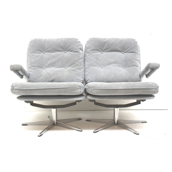 Image 1 of Divano vintage a 2 posti con rivestimento in pelle scamosciata grigia, realizzato negli anni '70