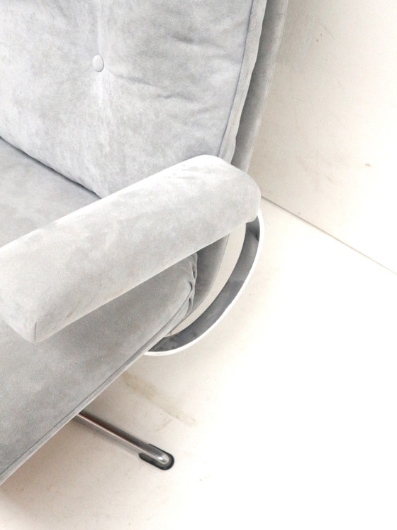 Image 1 of Divano vintage a 2 posti con rivestimento in pelle scamosciata grigia, realizzato negli anni '70