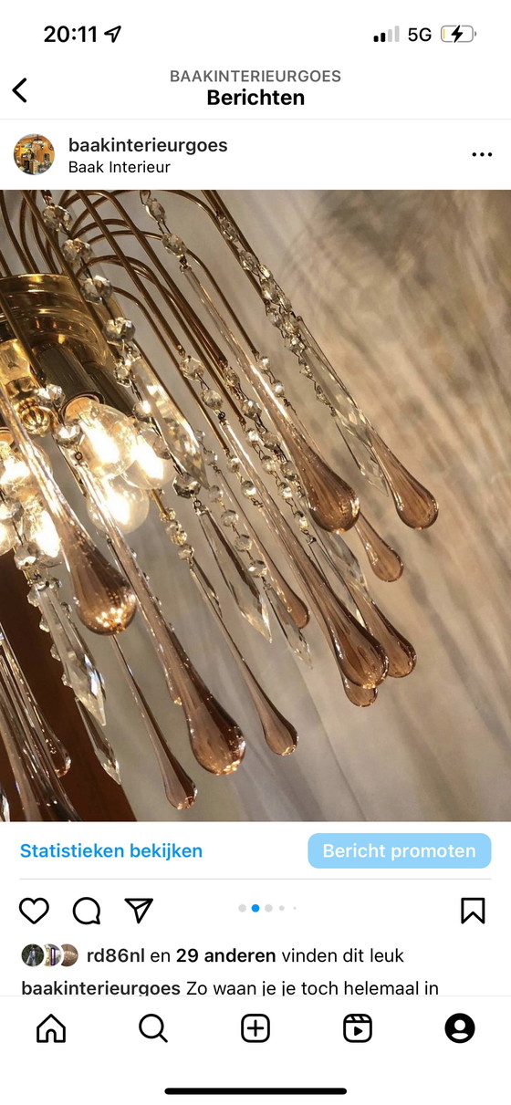 Image 1 of Lampada a sospensione a goccia, lampada vintage, struttura in ottone