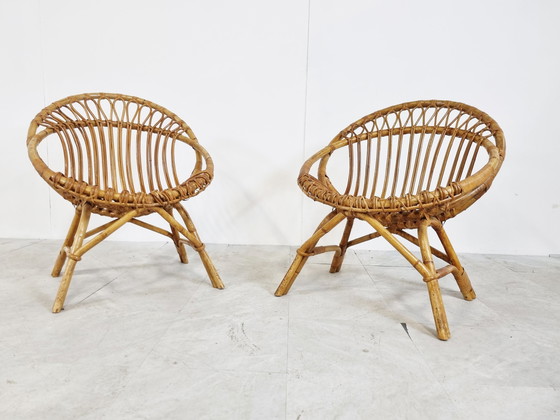 Image 1 of 2 x chaises longues en rotin vintage