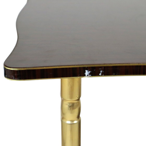 Image 1 of Chariot de bar français vintage en placage de bois laiton doré Meuble TV design années 50