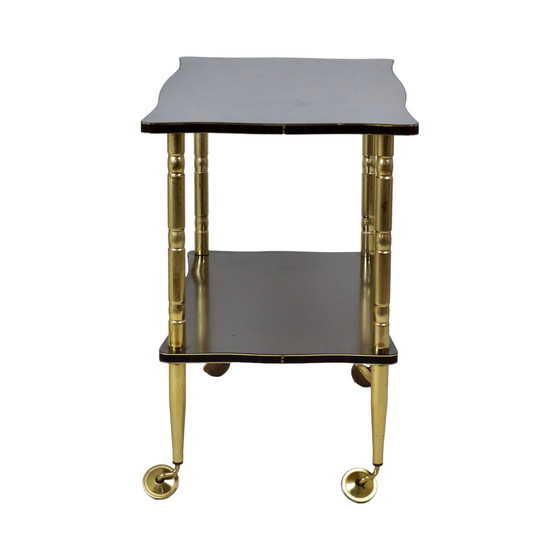 Image 1 of Chariot de bar français vintage en placage de bois laiton doré Meuble TV design années 50