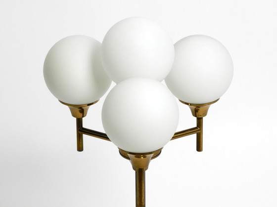 Image 1 of Beautiful large 1960s brass table or floor lamp with 4 glass spheres by Kaiser Leuchten