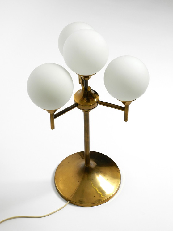 Image 1 of Beautiful large 1960s brass table or floor lamp with 4 glass spheres by Kaiser Leuchten