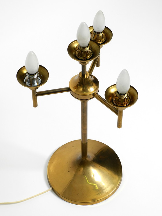 Image 1 of Beautiful large 1960s brass table or floor lamp with 4 glass spheres by Kaiser Leuchten