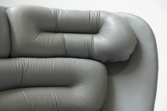 Image 1 of  Sedia Elda vintage in pelle grigia e scocca nera di Joe Colombo Italia