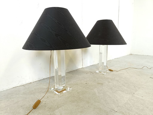 2x Lampada da tavolo vintage in lucite di grandi dimensioni
