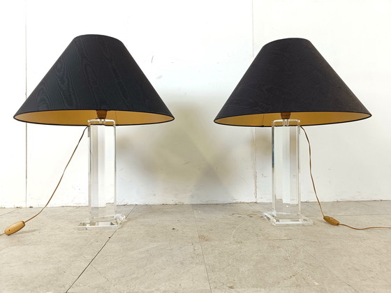 Image 1 of 2x Lampada da tavolo vintage in lucite di grandi dimensioni