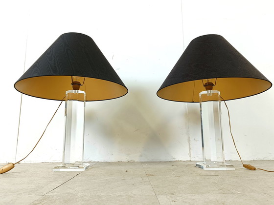 Image 1 of 2x Lampada da tavolo vintage in lucite di grandi dimensioni