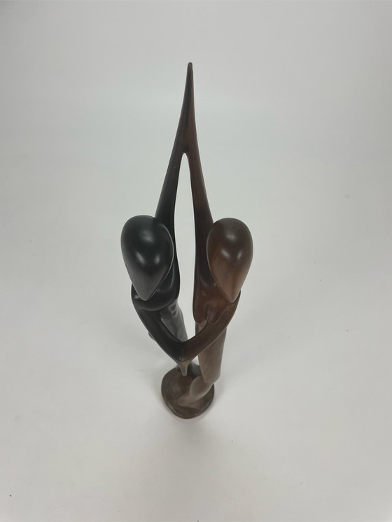 Image 1 of Dancing couple teak sculpture