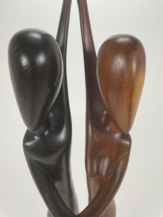 Image 1 of Dancing couple teak sculpture