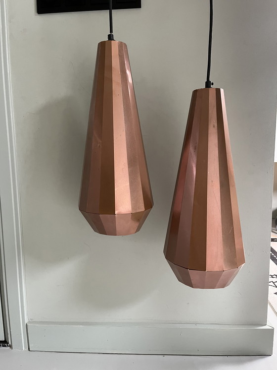 Image 1 of 2x David Derksen Lampe suspendue en cuivre et laiton