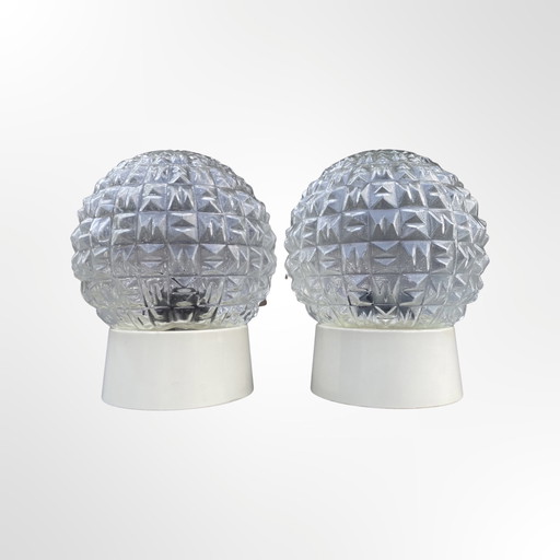 2 lampes Globe en verre Mid Century