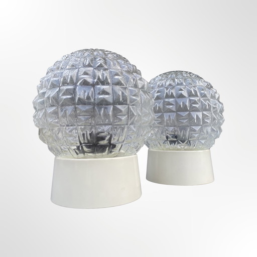 2 lampes Globe en verre Mid Century