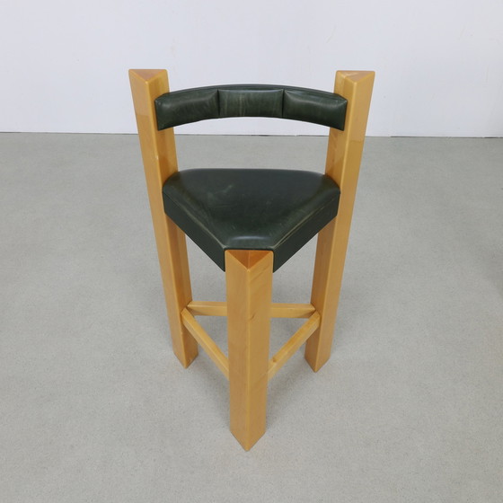 Image 1 of 3x Rare Postmodern Bar Stool in Leather, 1990s