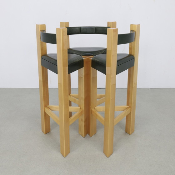 Image 1 of 3x Rare Postmodern Bar Stool in Leather, 1990s