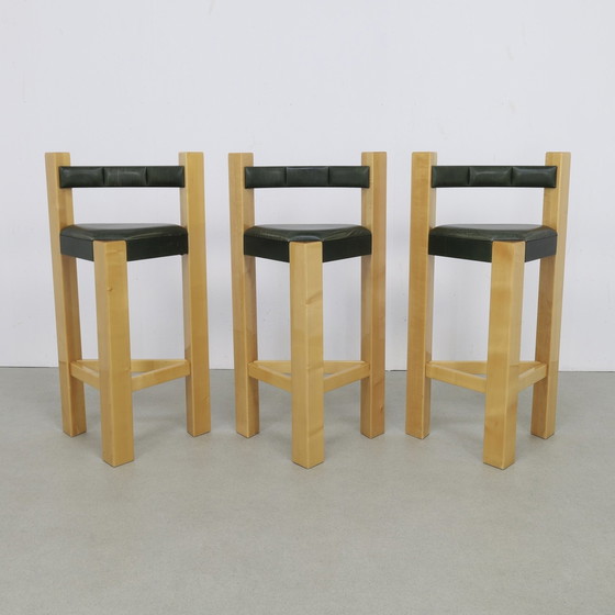 Image 1 of 3x Rare Postmodern Bar Stool in Leather, 1990s