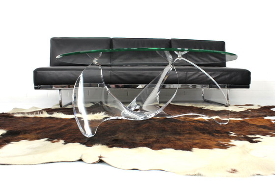 Image 1 of As new, sculptural Italian coffee table with glass top and acrylic base