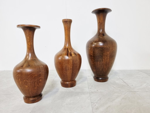 Maurice Bonami wooden vases , 1970s  - set of 3