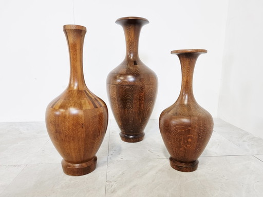 Maurice Bonami wooden vases , 1970s  - set of 3