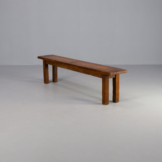 Image 1 of Vintage wooden bench oak brutalist