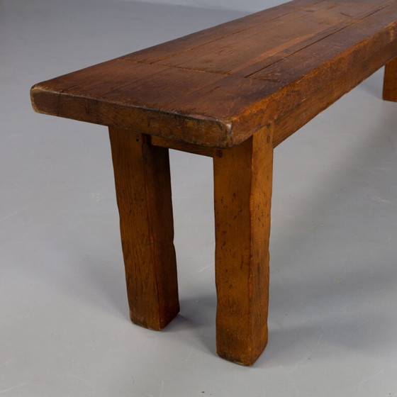 Image 1 of Vintage wooden bench oak brutalist