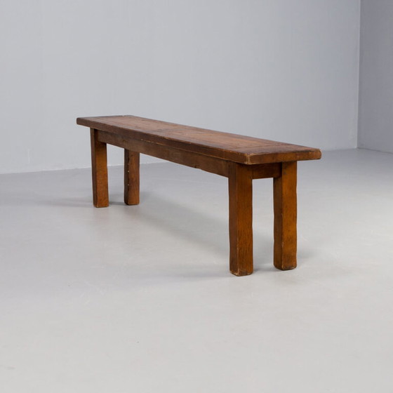 Image 1 of Vintage wooden bench oak brutalist