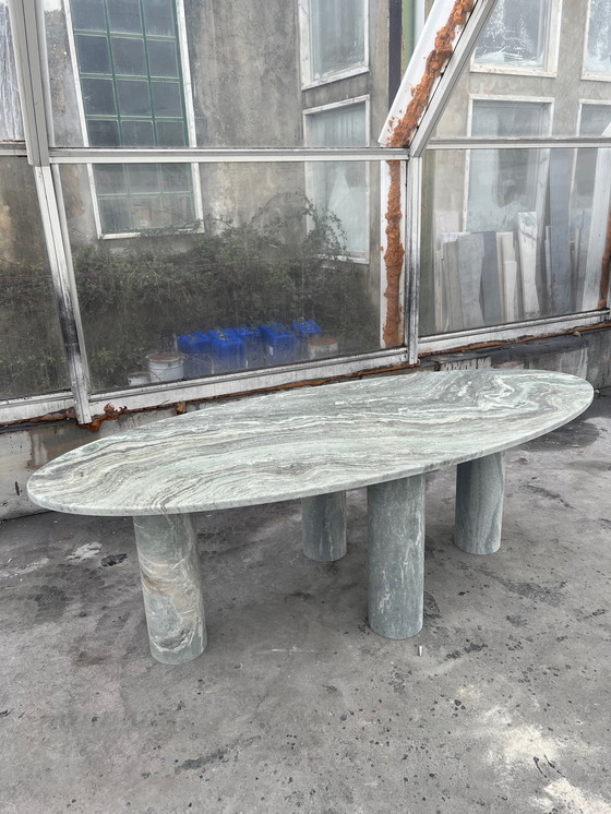 Image 1 of Green marble oval dining table