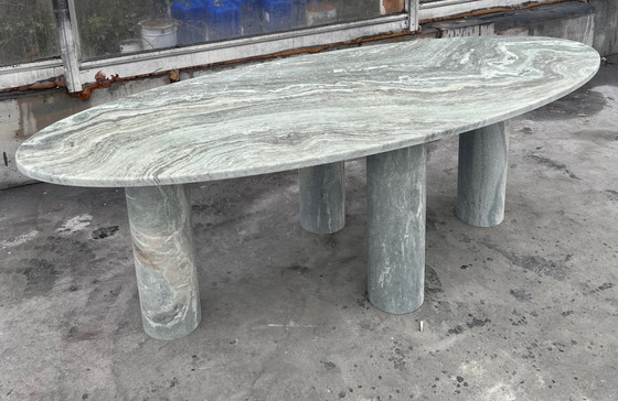 Image 1 of Green marble oval dining table