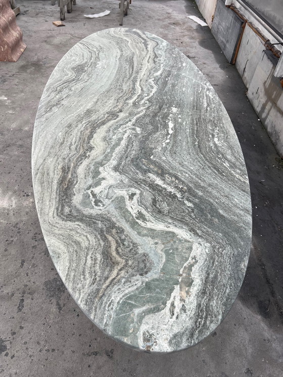 Image 1 of Green marble oval dining table