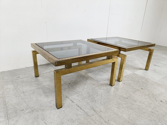 Image 1 of 2x tables d'appoint vintage en laiton, 1970
