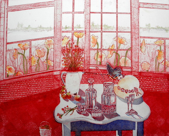 Image 1 of Margo Ellen color etching 'Blue butterfly'