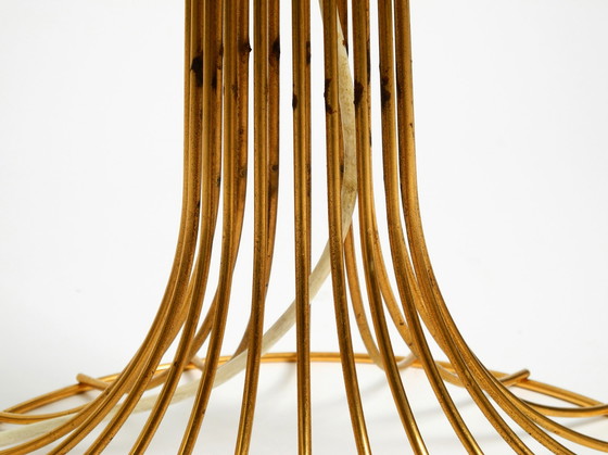 Image 1 of Very rare original 1960s large metal wire floor lamp with wild silk shade - height adjustable and anodized in gold