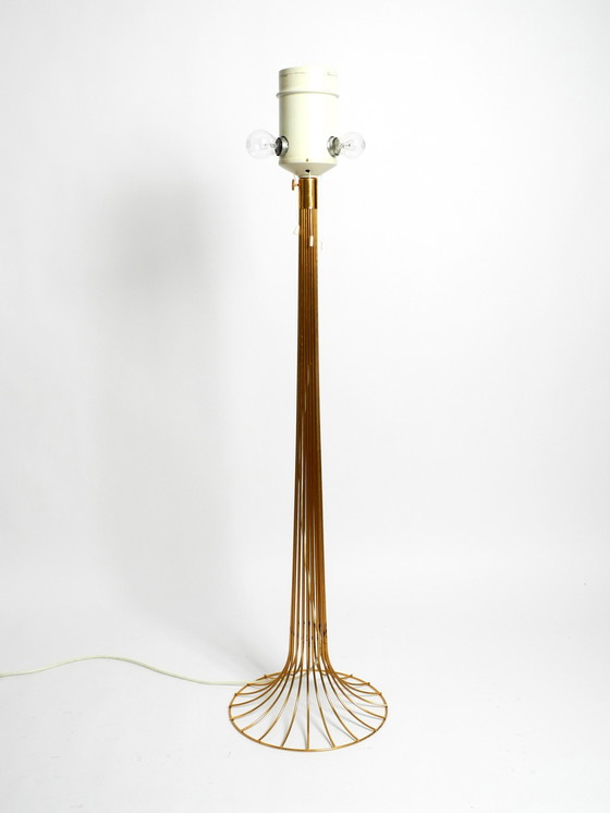 Image 1 of Very rare original 1960s large metal wire floor lamp with wild silk shade - height adjustable and anodized in gold