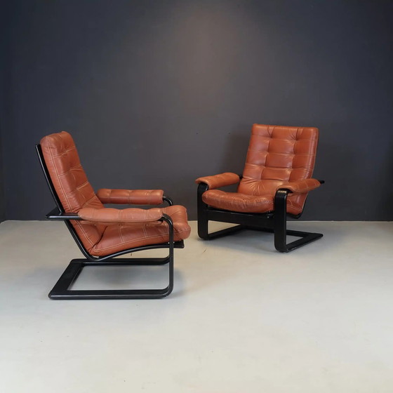 Image 1 of 2x Coja vintage lounge chairs - terra cognac orange