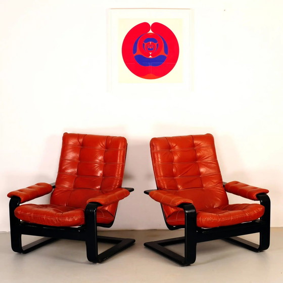 Image 1 of 2x Coja vintage lounge chairs - terra cognac orange