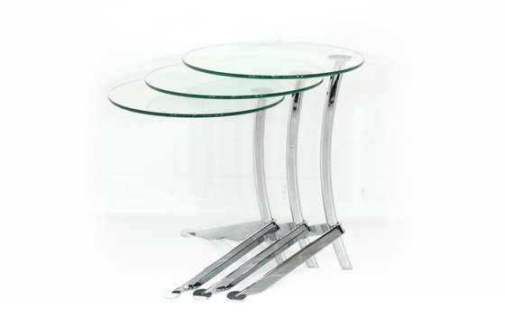 Image 1 of Italian nesting tables / nesting tables with chrome and glass, as new!