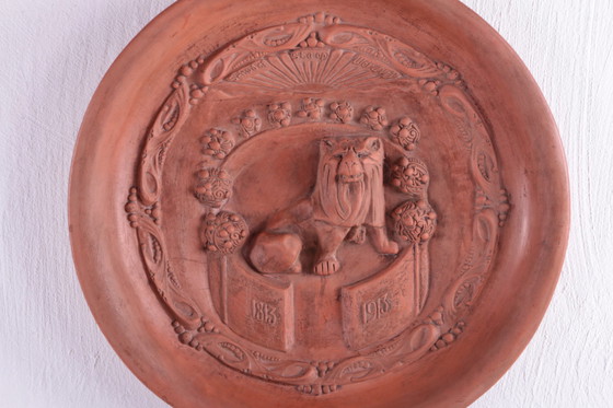 Image 1 of Terracotta Wall Plate 100 years of Freedom 1813-1913 orange house